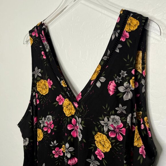 Torrid Black Floral V-Neck Georgette Ladder Trim Chiffon Tank Blouse 3 3X 22/24 - Picture 3 of 7